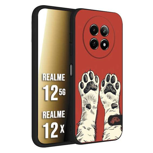 CUSTOMIZZA - Custodia cover nera morbida in tpu compatibile per Realme 12 5G - 12X zampe di gatto cat paws rossa red disegnata fumetto cartoon