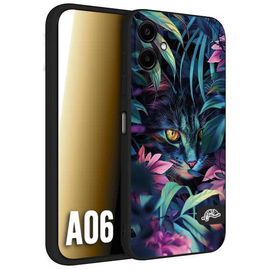 CUSTOMIZZA - Custodia cover nera morbida in tpu compatibile per Samsung A06 animali color giungla tropicale occhio di gatto colori vibranti disegnato