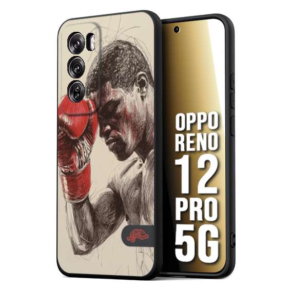 CUSTOMIZZA - Custodia cover nera morbida in tpu compatibile per Oppo Reno 12 PRO 5G pugilato pugili disegno tattoo guantoni boxer pesi massimi
