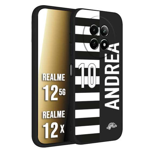 CUSTOMIZZA - Custodia cover nera morbida in tpu compatibile per Realme 12 5G - 12X personalizzata calcio football nome e numero calciatori bianconera