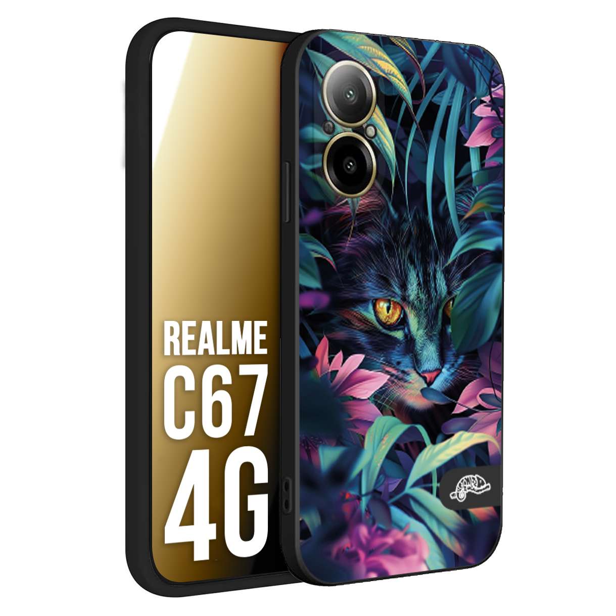 CUSTOMIZZA - Custodia cover nera morbida in tpu compatibile per Oppo C67 4G animali color giungla tropicale occhio di gatto colori vibranti disegnato