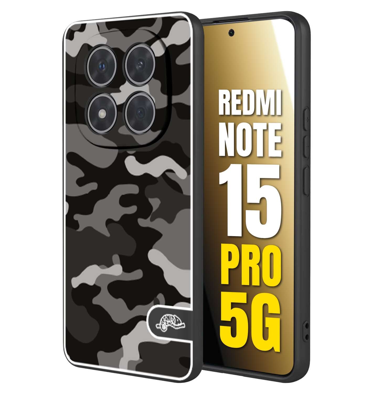 CUSTOMIZZA - Custodia cover nera morbida in tpu compatibile per Xiaomi Redmi Note 15 PRO 5G camouflage mimetico militare nero black grigio