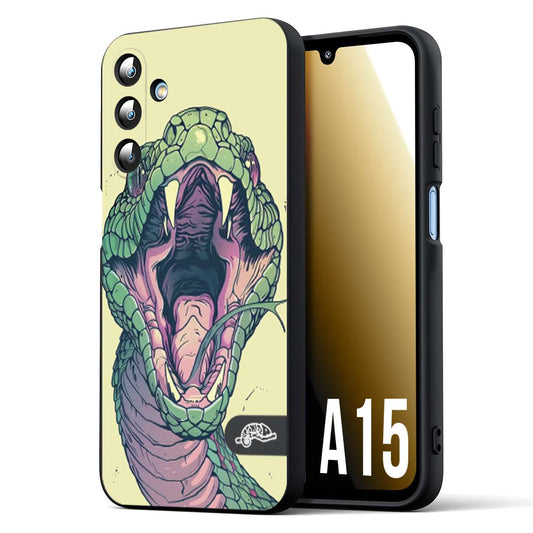 CUSTOMIZZA - Custodia cover nera morbida in tpu compatibile per Samsung A15 5G snake yellow green serpente tatuaggio tattoo disegnato a mano
