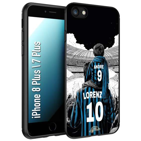 CUSTOMIZZA - Custodia cover nera morbida in tpu compatibile per iPhone 7 Plus - 8 plus personalizzata calcio football padre e figlio calciatori nerazzurra