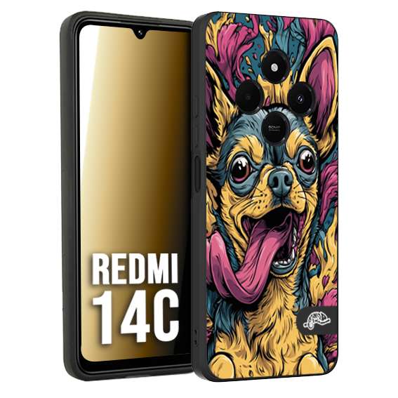 CUSTOMIZZA - Custodia cover nera morbida in tpu compatibile per Xiaomi Redmi 14C Chihuahua illustrazione cane pop art cane street art cartone animato