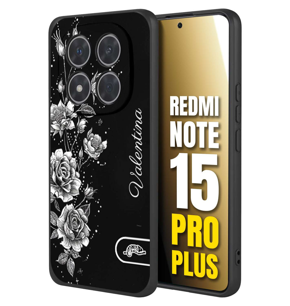 CUSTOMIZZA - Custodia cover nera morbida in tpu compatibile per Xiaomi Redmi Note 15 PRO PLUS personalizzata rilievo soft touch nome rose fiori donna