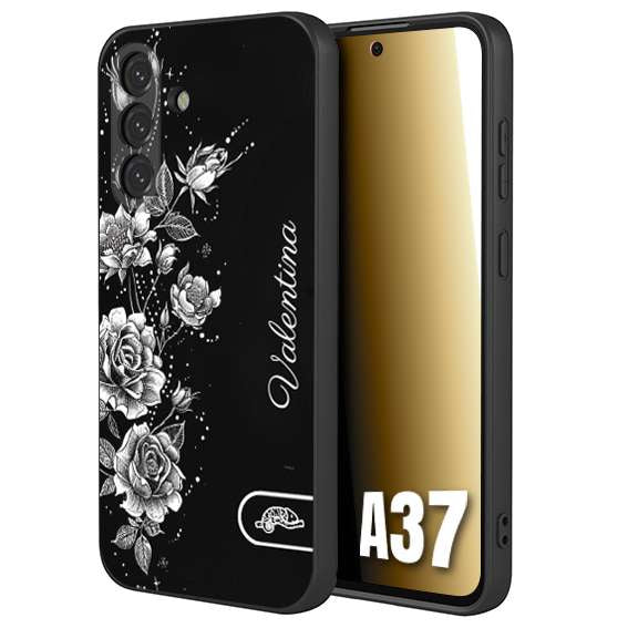 CUSTOMIZZA - Custodia cover nera morbida in tpu compatibile per Samsung A37 personalizzata rilievo soft touch nome rose fiori donna