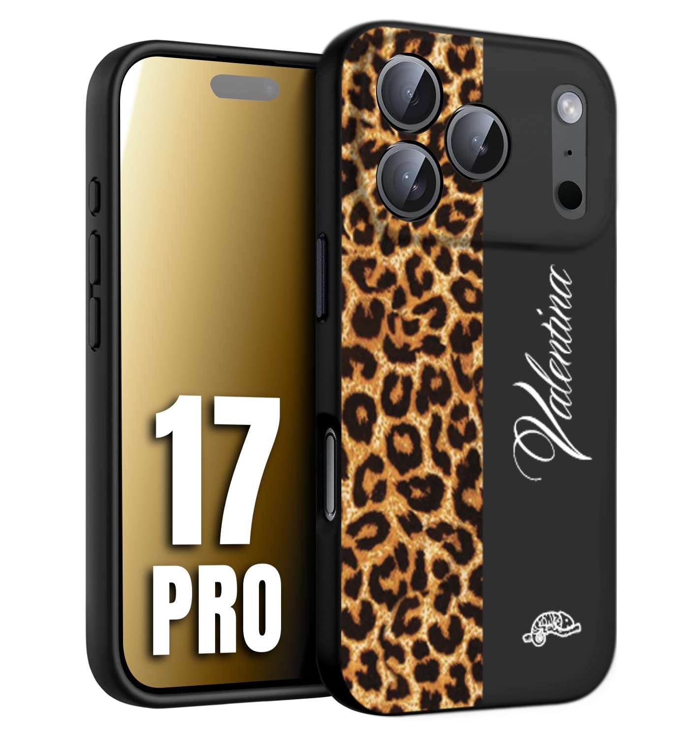 CUSTOMIZZA - Custodia cover nera morbida in tpu compatibile per iPhone 17 PRO custom nome scritta leopardato maculato donna marrone leopard