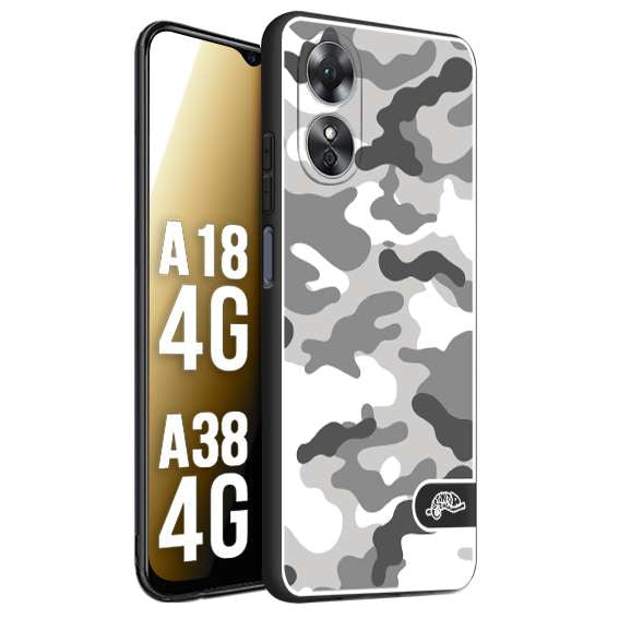 CUSTOMIZZA - Custodia cover nera morbida in tpu compatibile per Oppo A18 4G - A38 4G camouflage mimetico militare bianco white