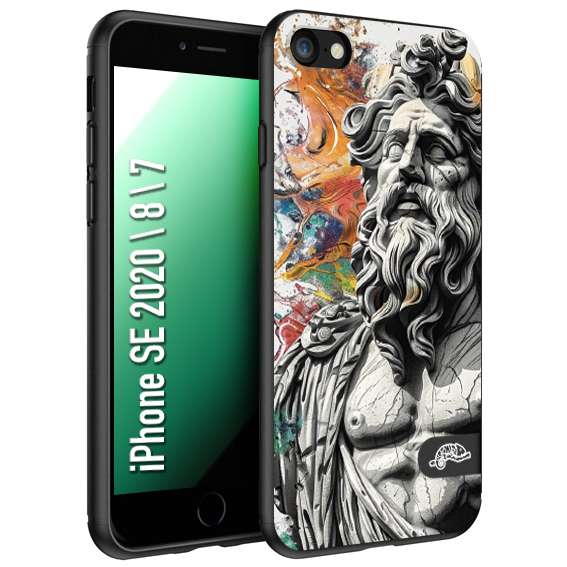 CUSTOMIZZA - Custodia cover nera morbida in tpu compatibile per iPhone 7 - 8 - SE 2020 / 2022 statua colorata moderna antico tattoo splash color