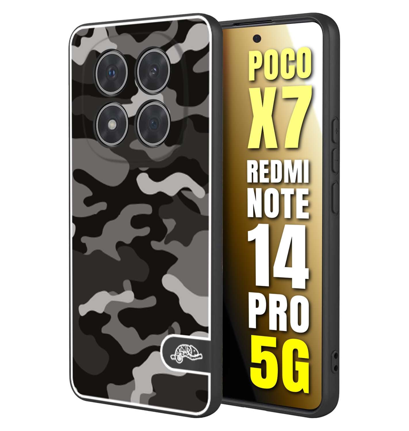 CUSTOMIZZA - Custodia cover nera morbida in tpu compatibile per Xiaomi Redmi Note 14 PRO 5G camouflage mimetico militare nero black grigio