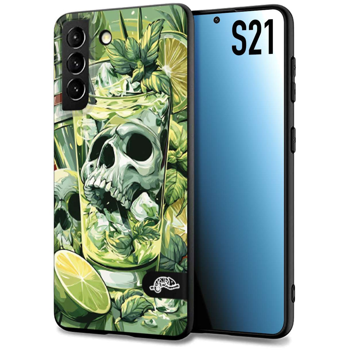 CUSTOMIZZA - Custodia cover nera morbida in tpu compatibile per Samsung S21 Mojito cocktail teschio illustrazione drink lime menta ghiacci tropicale street art