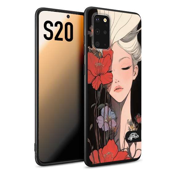 CUSTOMIZZA - Custodia cover nera morbida in tpu compatibile per Samsung S20 woman flower Fantasia Floreale Design Donna e Fiori, Retro Artistico