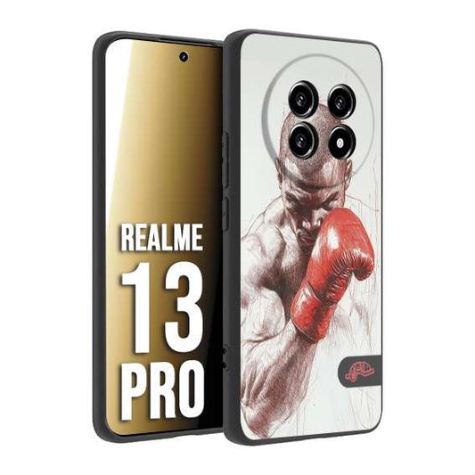 CUSTOMIZZA - Custodia cover nera morbida in tpu compatibile per Realme 13 PRO pugilato pugili disegno tattoo guantoni box sport primo piano