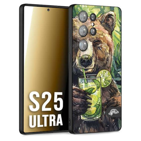 CUSTOMIZZA - Custodia cover nera morbida in tpu compatibile per Samsung S25 ULTRA fiori estate disegnata cocktails animali simpatici orso bear negroni