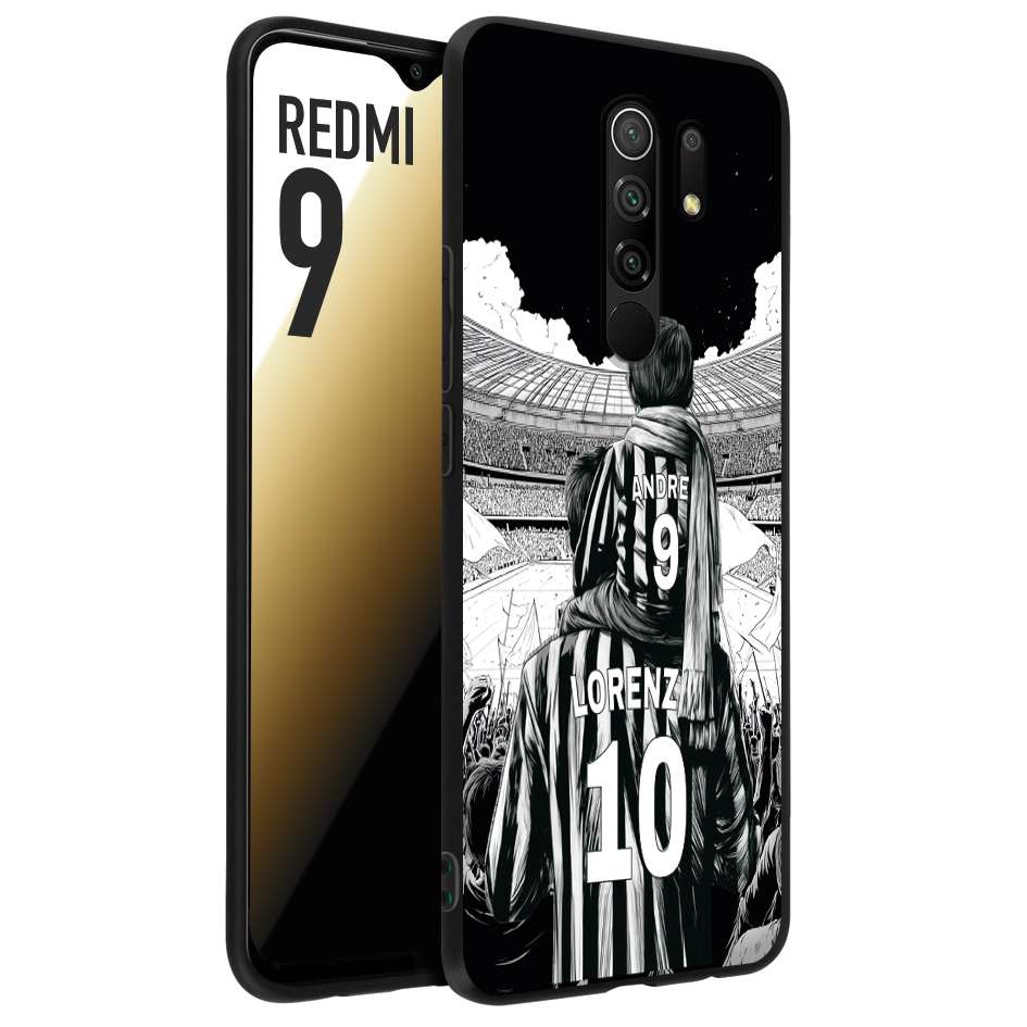CUSTOMIZZA - Custodia cover nera morbida in tpu compatibile per Xiaomi Redmi 9 personalizzata calcio football nome e numero calciatori bianconeri bianca e nera