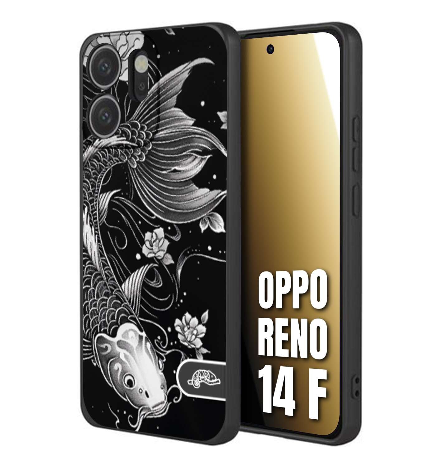 CUSTOMIZZA - Custodia cover nera morbida in tpu compatibile per Oppo Reno 14 F carpa koi black and white bianco a rilievo disegnato tattoo tatuaggio