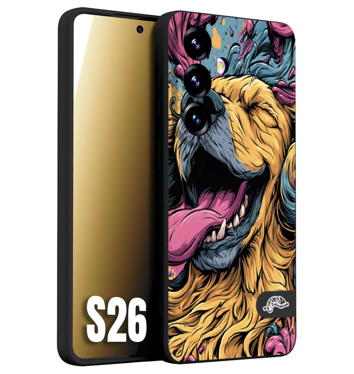 CUSTOMIZZA - Custodia cover nera morbida in tpu compatibile per Samsung S26 Golden Retriever illustrazione cane pop art cane street art cartone animato