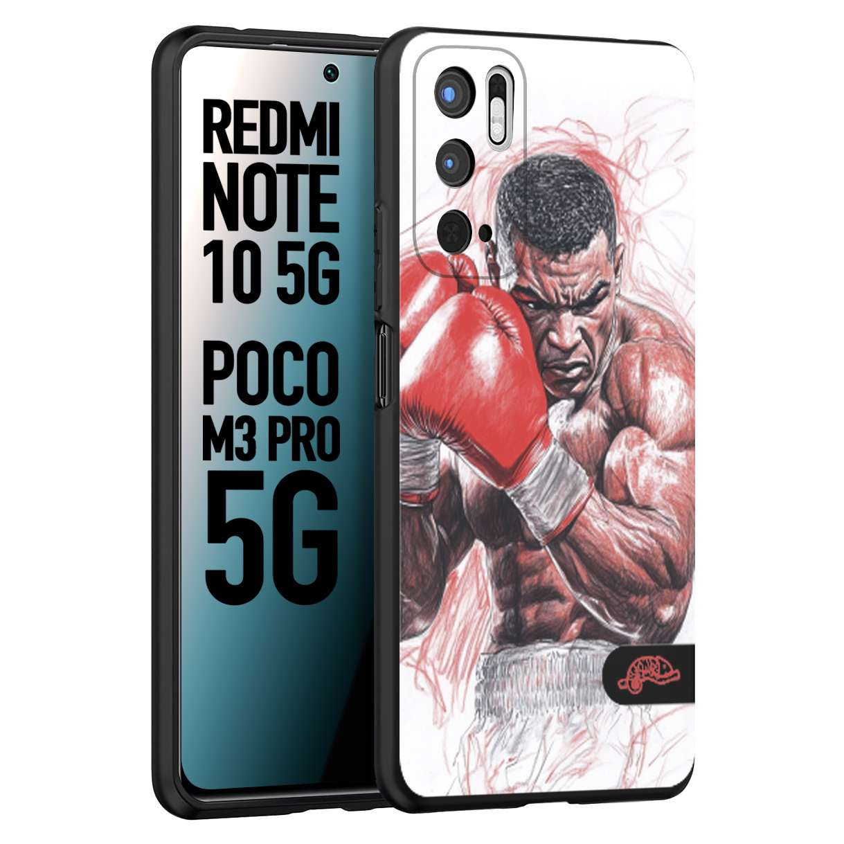 CUSTOMIZZA - Custodia cover nera morbida in tpu compatibile per Xiaomi Redmi Note 10 5G - Poco M3 Pro 5G pugilato pugili disegno tattoo guantoni boxer pesi massimi iron mike