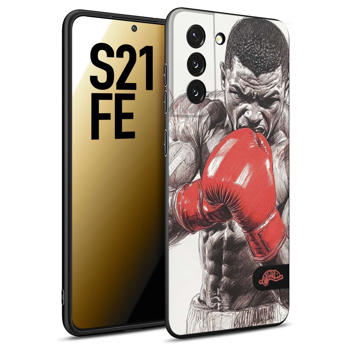 CUSTOMIZZA - Custodia cover nera morbida in tpu compatibile per Samsung S21 FE pugilato pugili disegno tattoo guantoni box pesi massimi gancio