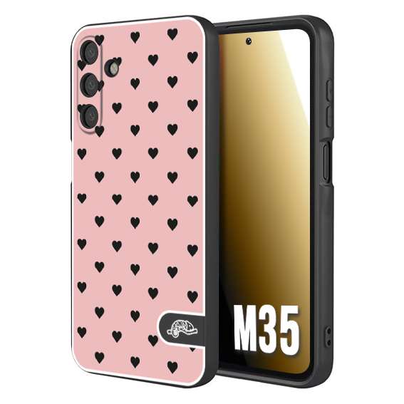 CUSTOMIZZA - Custodia cover nera morbida in tpu compatibile per Samsung M35 cuori pois rosa donna pin up vintage