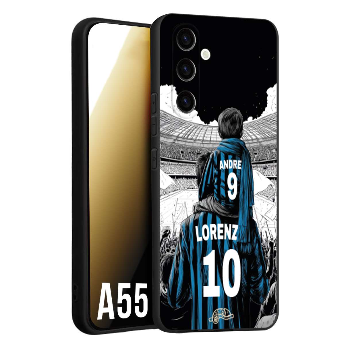 CUSTOMIZZA - Custodia cover nera morbida in tpu compatibile per Samsung A55 5G personalizzata calcio football padre e figlio calciatori nerazzurra