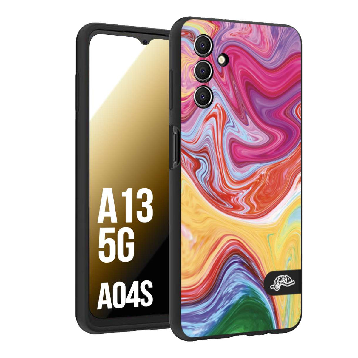 CUSTOMIZZA - Custodia cover nera morbida in tpu compatibile per Samsung A04S - A13 5G colorata fantasia vortice marmo onde verde fucsia gialla