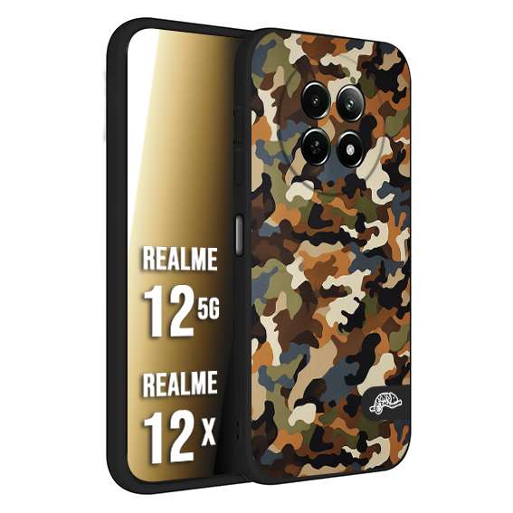 CUSTOMIZZA - Custodia cover nera morbida in tpu compatibile per Realme 12 5G - 12X camouflage mimetico militare moderno blu marrone beige