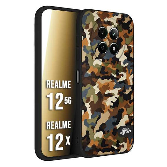 CUSTOMIZZA - Custodia cover nera morbida in tpu compatibile per Realme 12 5G - 12X camouflage mimetico militare moderno blu marrone beige