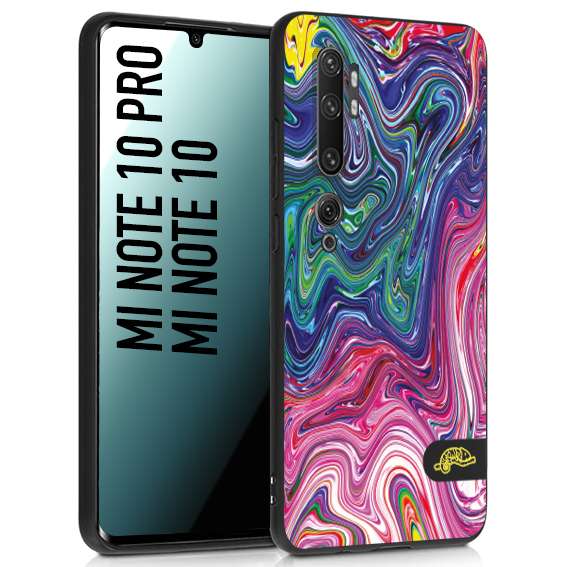 CUSTOMIZZA - Custodia cover nera morbida in tpu compatibile per Xiaomi Mi Note 10 - Mi Note 10 Pro colorata fantasia vortice marmo arcobaleno rosa blu fucsia