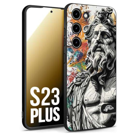 CUSTOMIZZA - Custodia cover nera morbida in tpu compatibile per Samsung S23 PLUS statua colorata moderna antico tattoo splash color