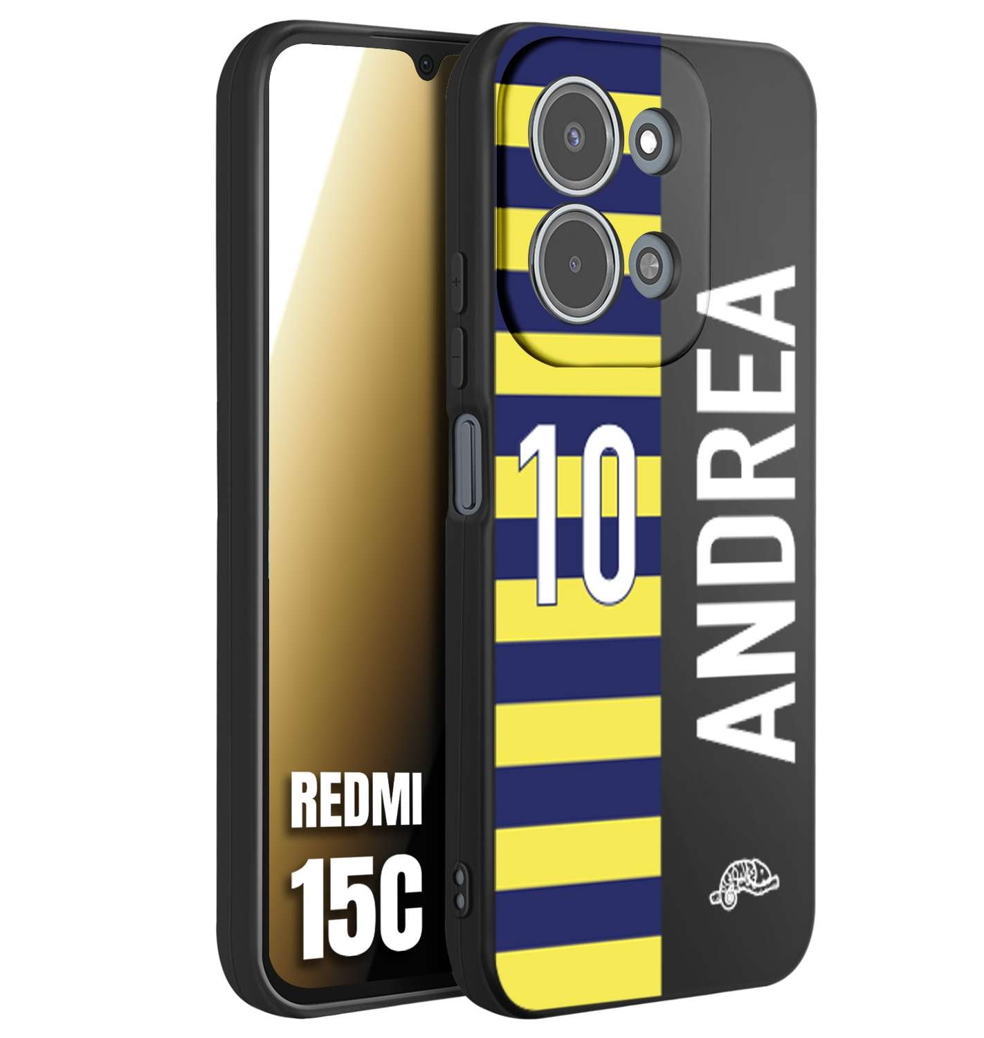 CUSTOMIZZA - Custodia cover nera morbida in tpu compatibile per Xiaomi Redmi 15C personalizzata calcio football nome e numero calciatori giallo blu