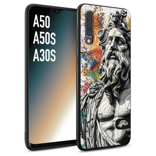 CUSTOMIZZA - Custodia cover nera morbida in tpu compatibile per Samsung A50 - A50S - A30S statua colorata moderna antico tattoo splash color