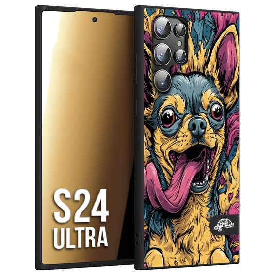 CUSTOMIZZA - Custodia cover nera morbida in tpu compatibile per Samsung S24 ULTRA Chihuahua illustrazione cane pop art cane street art cartone animato