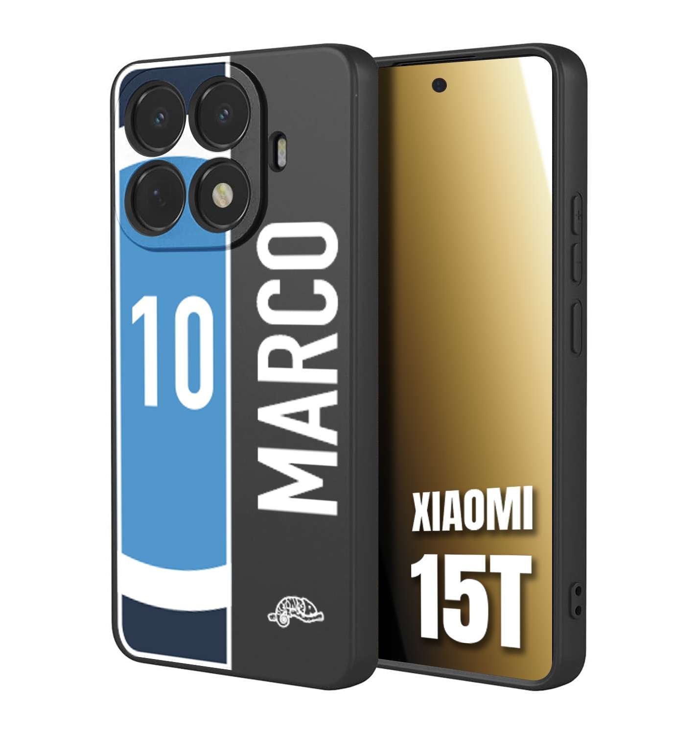 CUSTOMIZZA - Custodia cover nera morbida in tpu compatibile per Xiaomi 15T personalizzata calcio football nome e numero calciatori biancoazzurri bianco celesti
