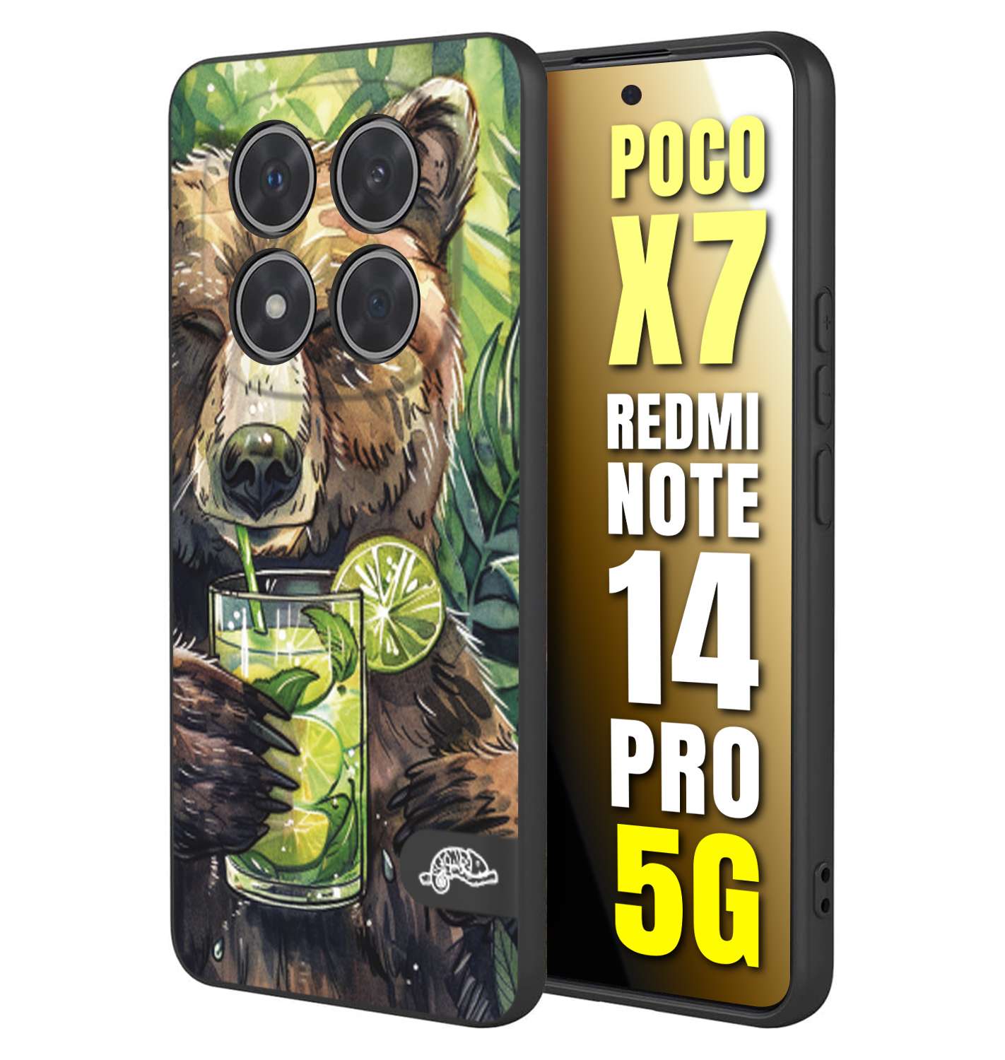 CUSTOMIZZA - Custodia cover nera morbida in tpu compatibile per Xiaomi Redmi Note 14 PRO 5G fiori estate disegnata cocktails animali simpatici orso bear negroni
