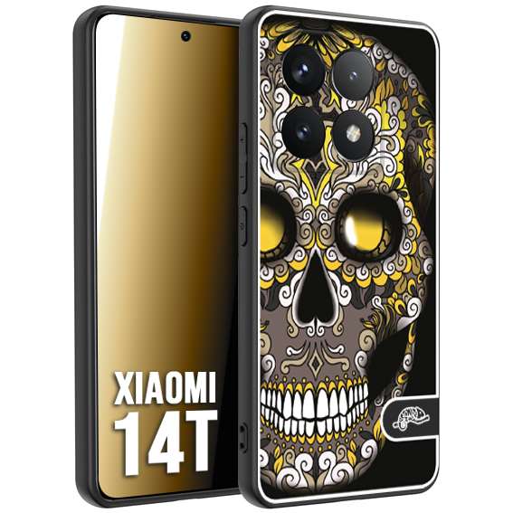 CUSTOMIZZA - Custodia cover nera morbida in tpu compatibile per Xiaomi 14T teschio messicano Mexican skull nero giallo