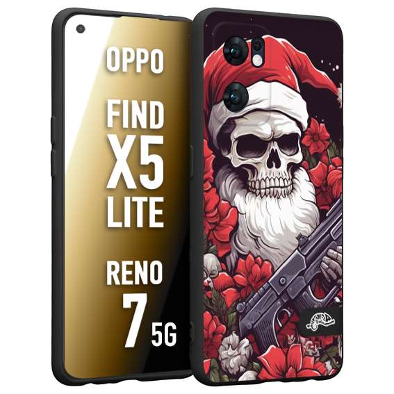 CUSTOMIZZA - Custodia cover nera morbida in tpu compatibile per Oppo Reno 7 - Find X5 LITE teschio natale santa claus fiori tattoo disegnato