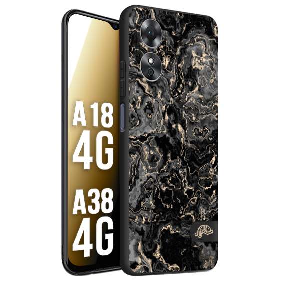CUSTOMIZZA - Custodia cover nera morbida in tpu compatibile per Oppo A18 4G - A38 4G effetto marmo marble nero black venature dorato pietra