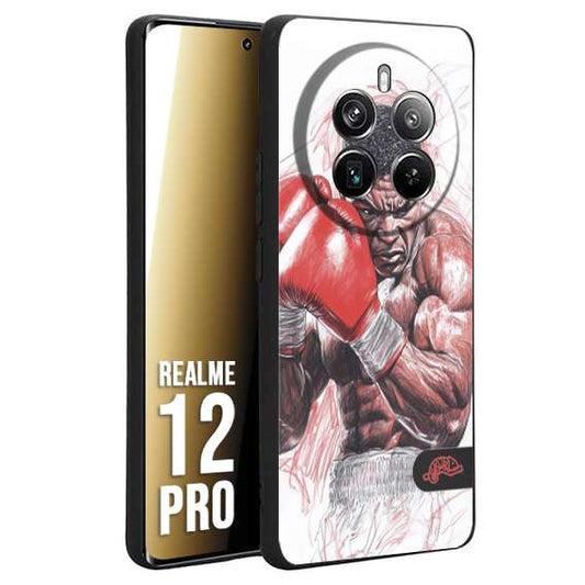 CUSTOMIZZA - Custodia cover nera morbida in tpu compatibile per Realme 12 PRO pugilato pugili disegno tattoo guantoni boxer pesi massimi iron mike