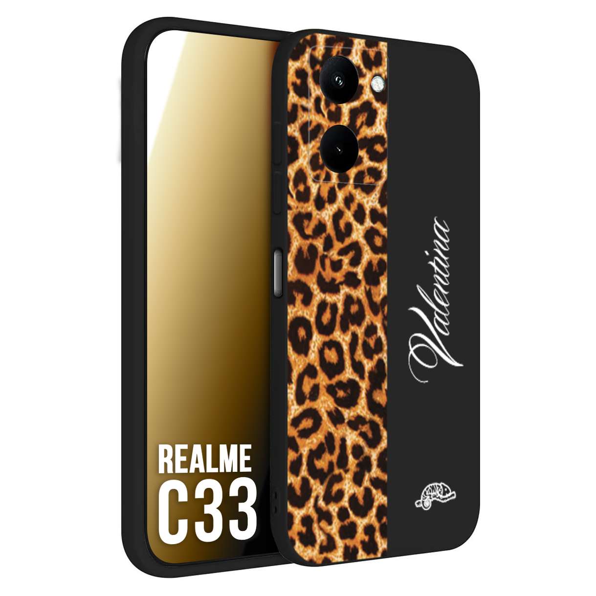 CUSTOMIZZA - Custodia cover nera morbida in tpu compatibile per Oppo Realme C33 custom nome scritta leopardato maculato donna marrone leopard