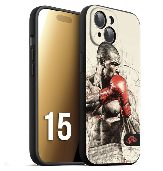 CUSTOMIZZA - Custodia cover nera morbida in tpu compatibile per iPhone 15 pugilato pugili disegno tattoo guantoni box sport ring