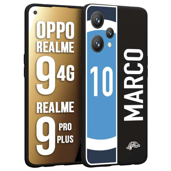 CUSTOMIZZA - Custodia cover nera morbida in tpu compatibile per Realme 9 4G - 9 PRO PLUS personalizzata calcio football nome e numero calciatori biancoazzurri bianco celesti