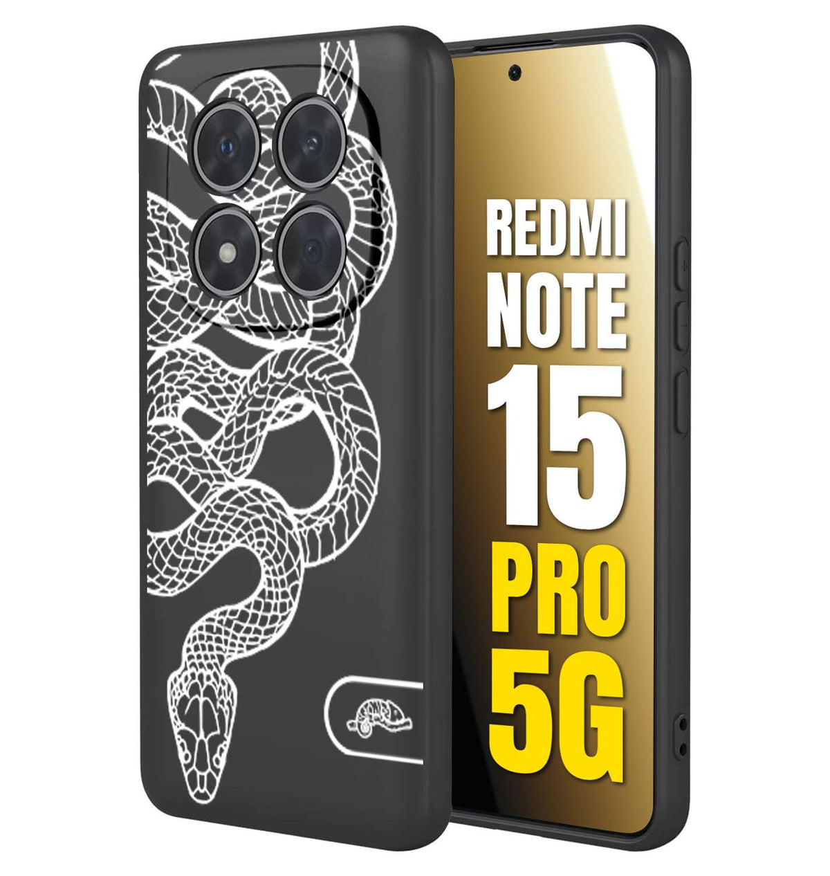 CUSTOMIZZA - Custodia cover nera morbida in tpu compatibile per Xiaomi Redmi Note 15 PRO 5G serpente snake bianco a rilievo disegnato tattoo tatuaggio