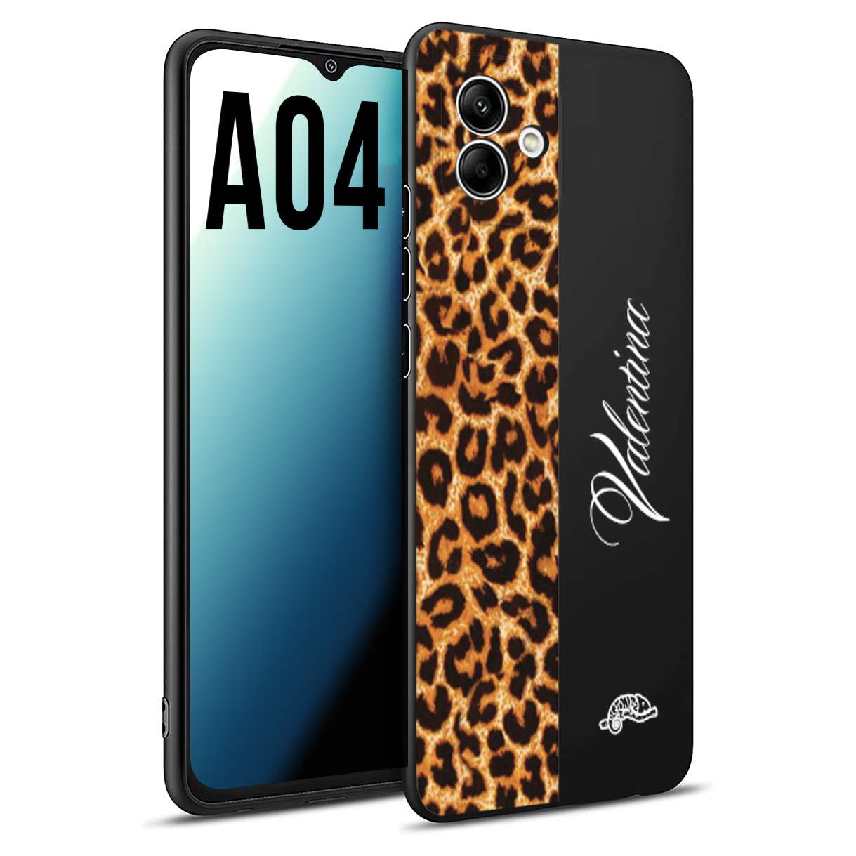 CUSTOMIZZA - Custodia cover nera morbida in tpu compatibile per Samsung A04 custom nome scritta leopardato maculato donna marrone leopard