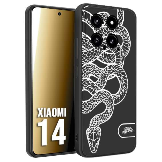 CUSTOMIZZA - Custodia cover nera morbida in tpu compatibile per Xiaomi 14 serpente snake bianco a rilievo disegnato tattoo tatuaggio