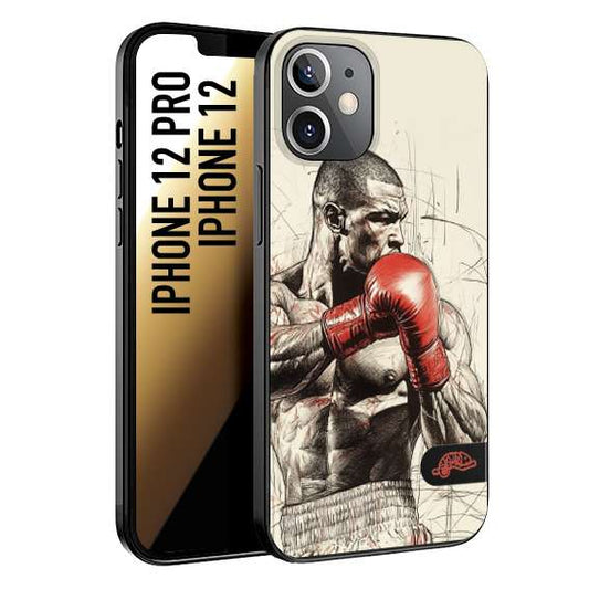 CUSTOMIZZA - Custodia cover nera morbida in tpu compatibile per iPhone 12 - 12 PRO pugilato pugili disegno tattoo guantoni box sport ring