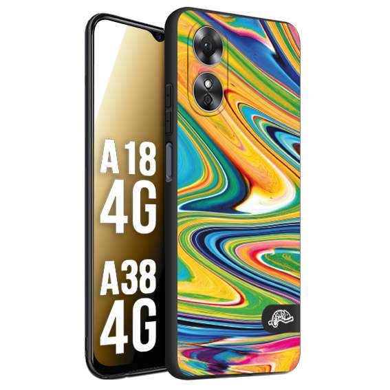 CUSTOMIZZA - Custodia cover nera morbida in tpu compatibile per Oppo A18 4G - A38 4G colorata fantasia vortice marmo arcobaleno gialla verde blu