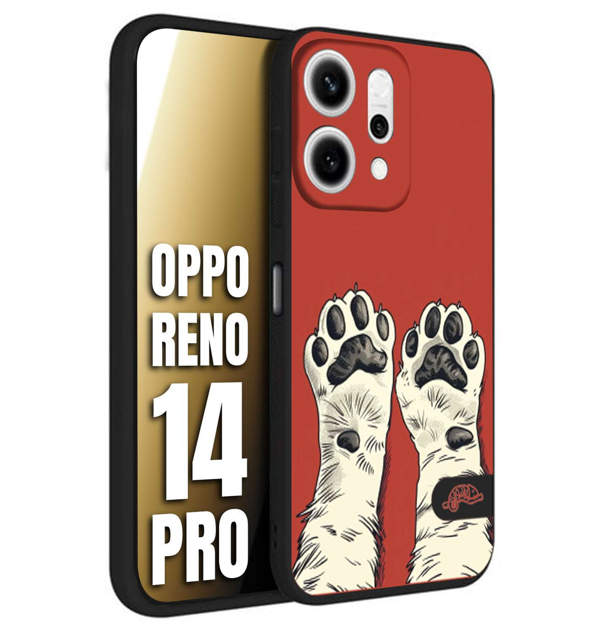 CUSTOMIZZA - Custodia cover nera morbida in tpu compatibile per Oppo Reno 14 PRO zampe di gatto cat paws rossa red disegnata fumetto cartoon
