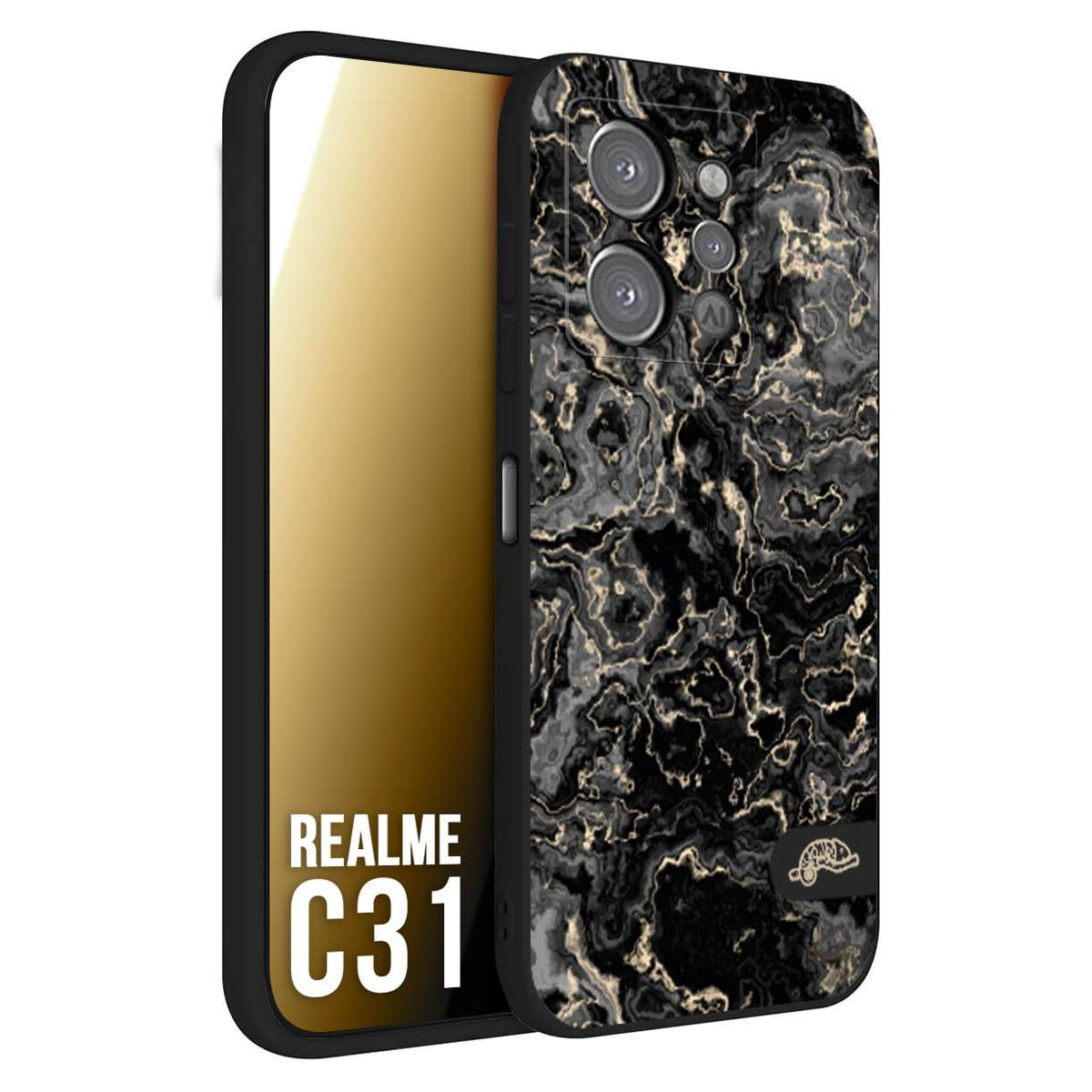 CUSTOMIZZA - Custodia cover nera morbida in tpu compatibile per Realme C31 effetto marmo marble nero black venature dorato pietra